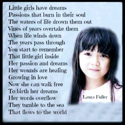 a little girl with a poem written to the photo of Walk Free To Birth Your Dreams.