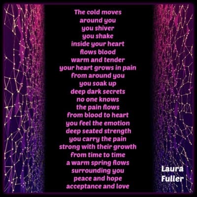 empathic poem on black with purple abstract