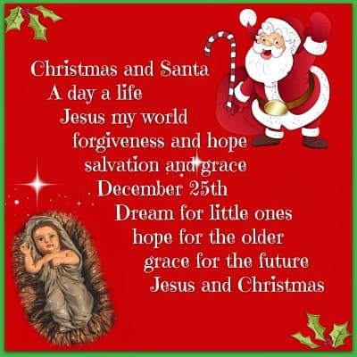 red background with jesus and santa