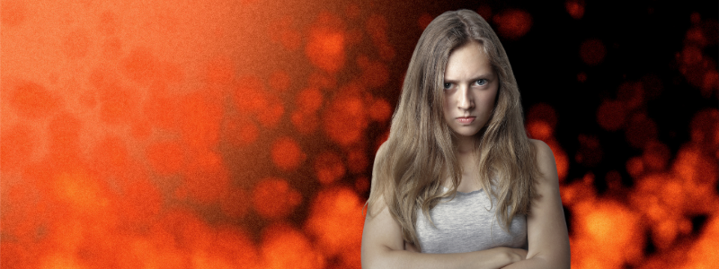 angry girl on orange fire