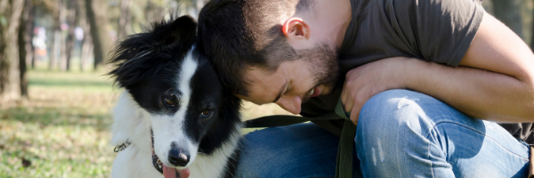 man loving dog loss